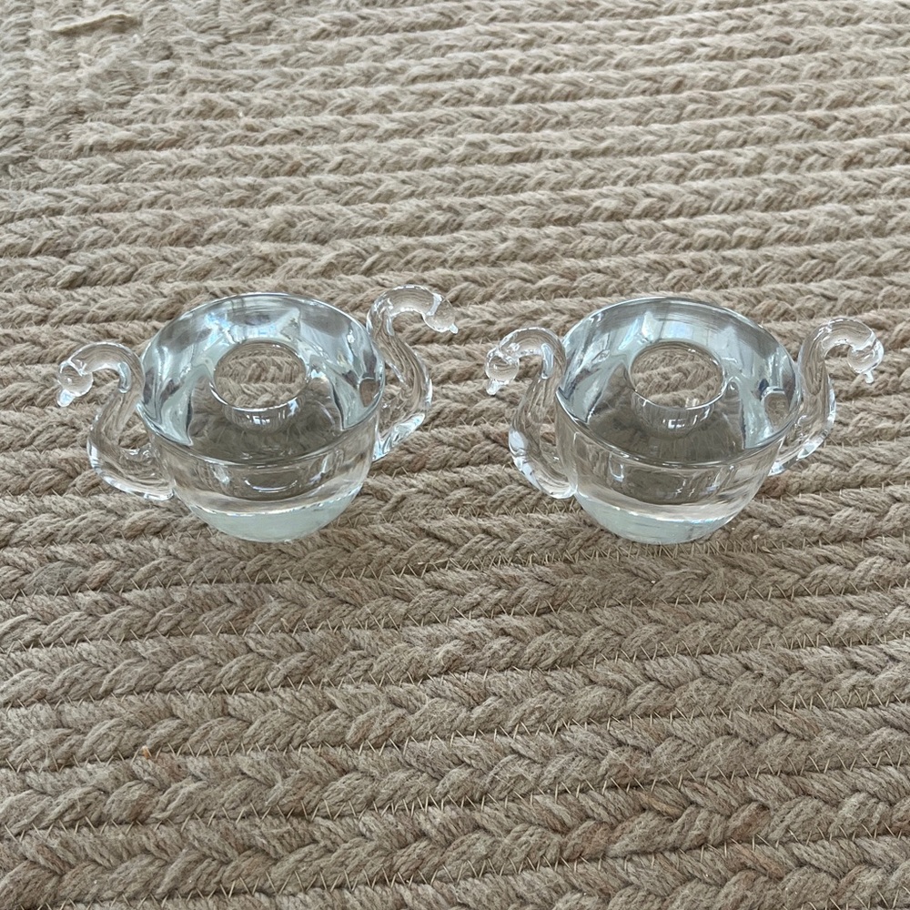 Pair of Clear Glass Vintage Swan Candle Holders - Perfect for Valentine's Day - Picture 7 of 15